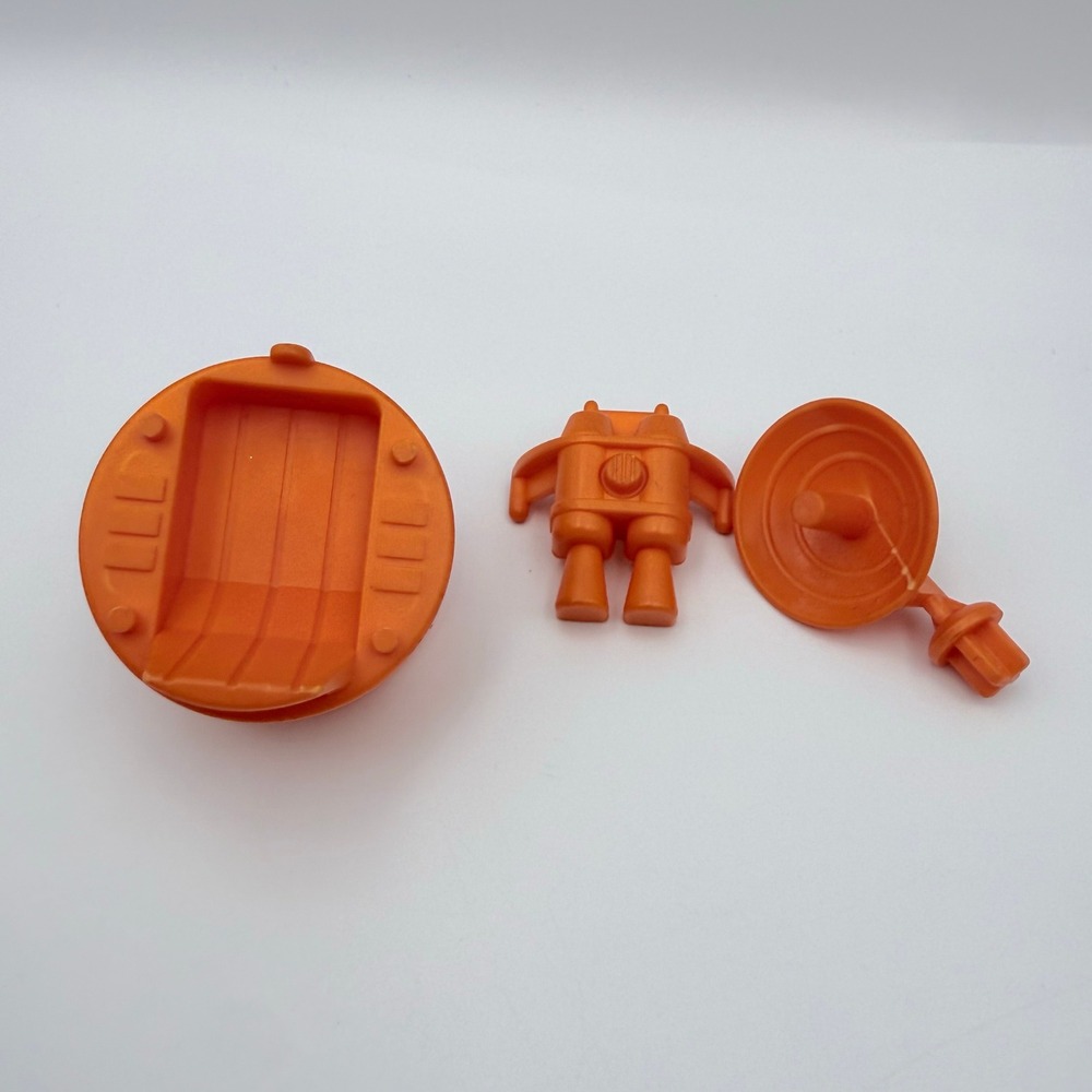 Vintage Small Stuff Orange Plastic Space Toy Parts Magnetic Robot Radar Dish 3pc